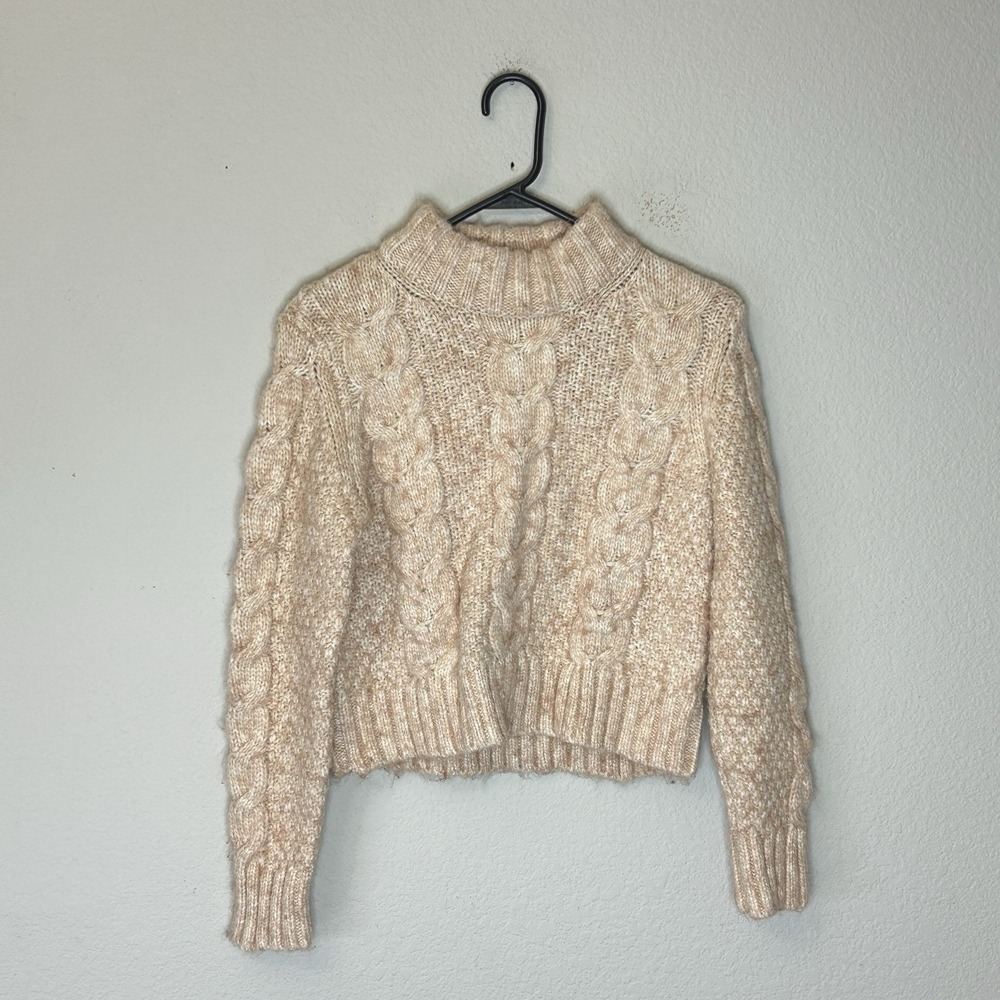 American Eagle Brush Pink Soft & Cozy Mock Neck Cropped Cable Knit Sweater M